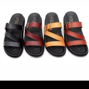 CUV Strappy Sandals in Black, Red, and Orange
